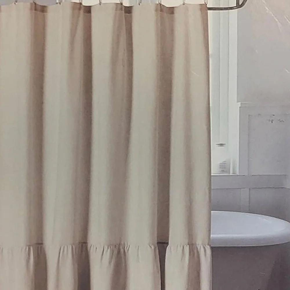 LinenBee & Willow Ruffled Edge Shower Curtain in Natural Linen
